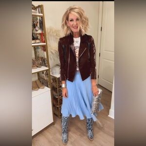 Grace Karin Light Blue Pleated Midi Skirt